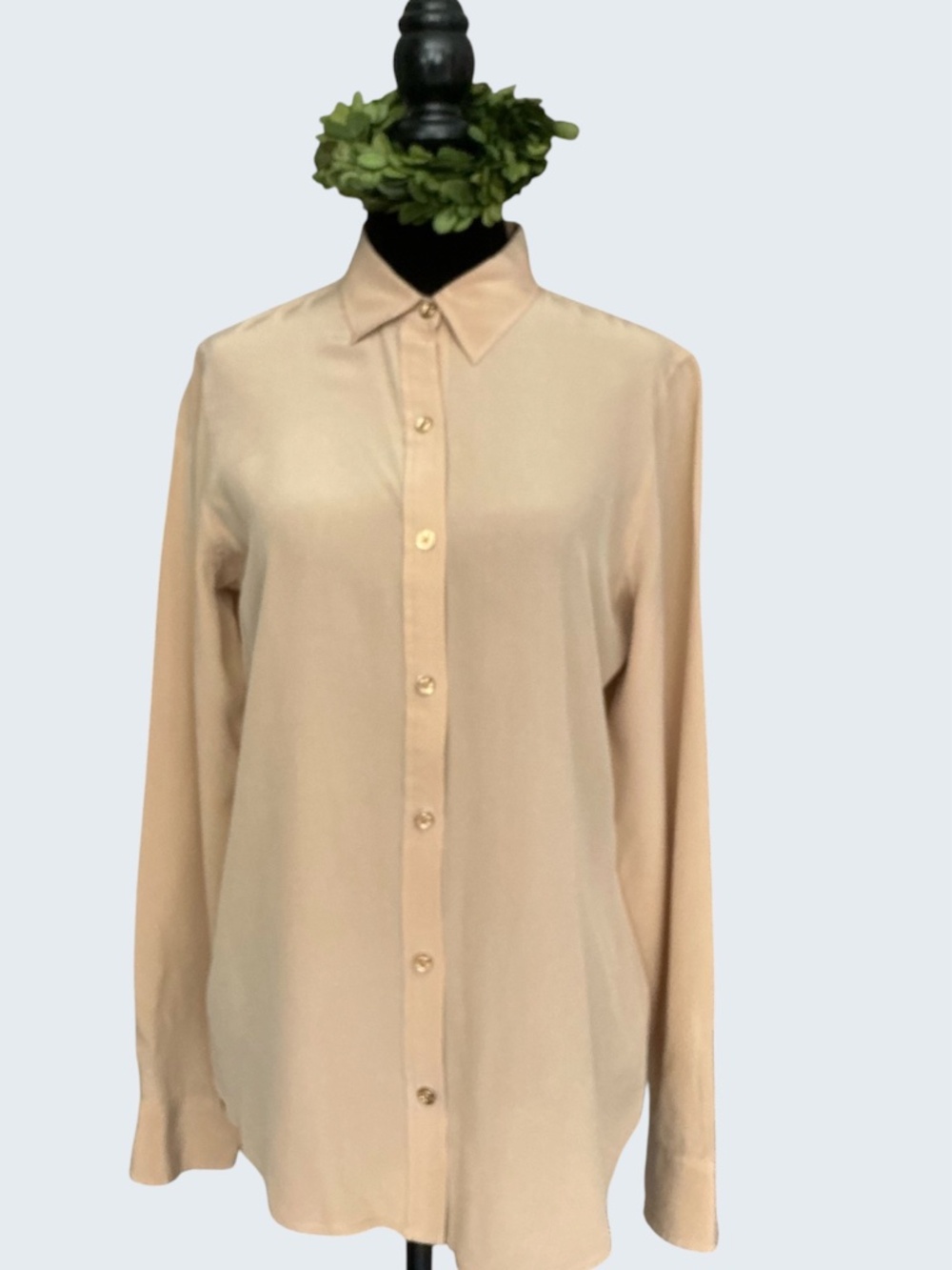 Original C Wonder Tan Camel Silk Button Front Blouse SZ S